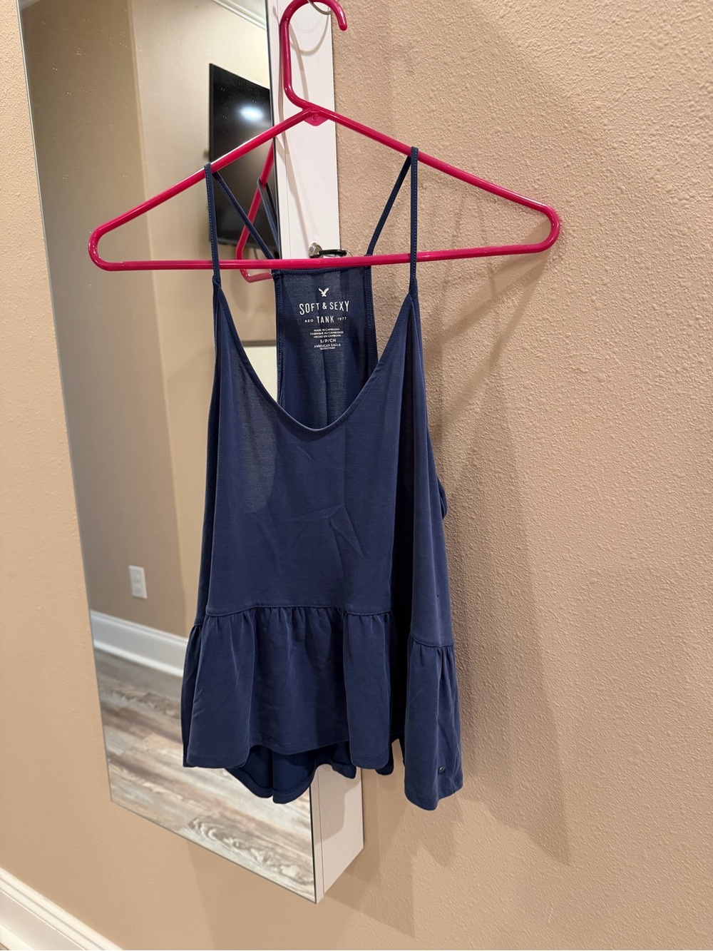 American Eagle Outfitters Navy Ruffle-Hem Spaghetti Strap Tank